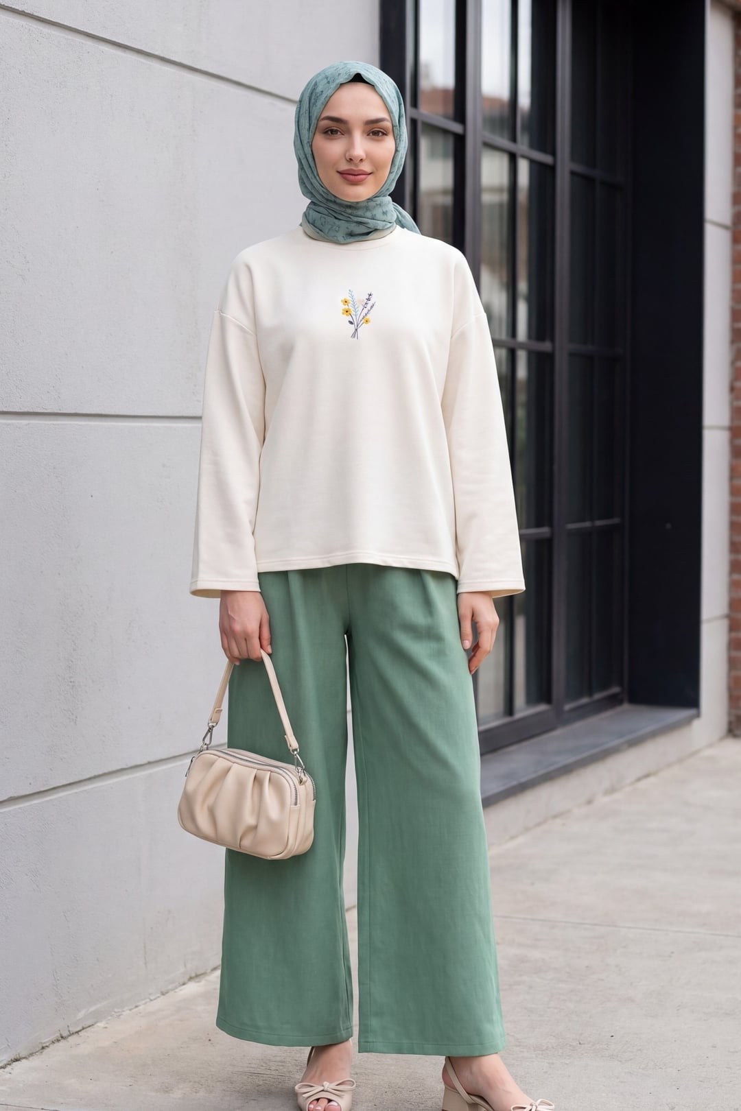 Elasticated Waist Wide Leg Pleated Linen Look Trousers - Mint - Podyumplus - by Peralane - photo 5
