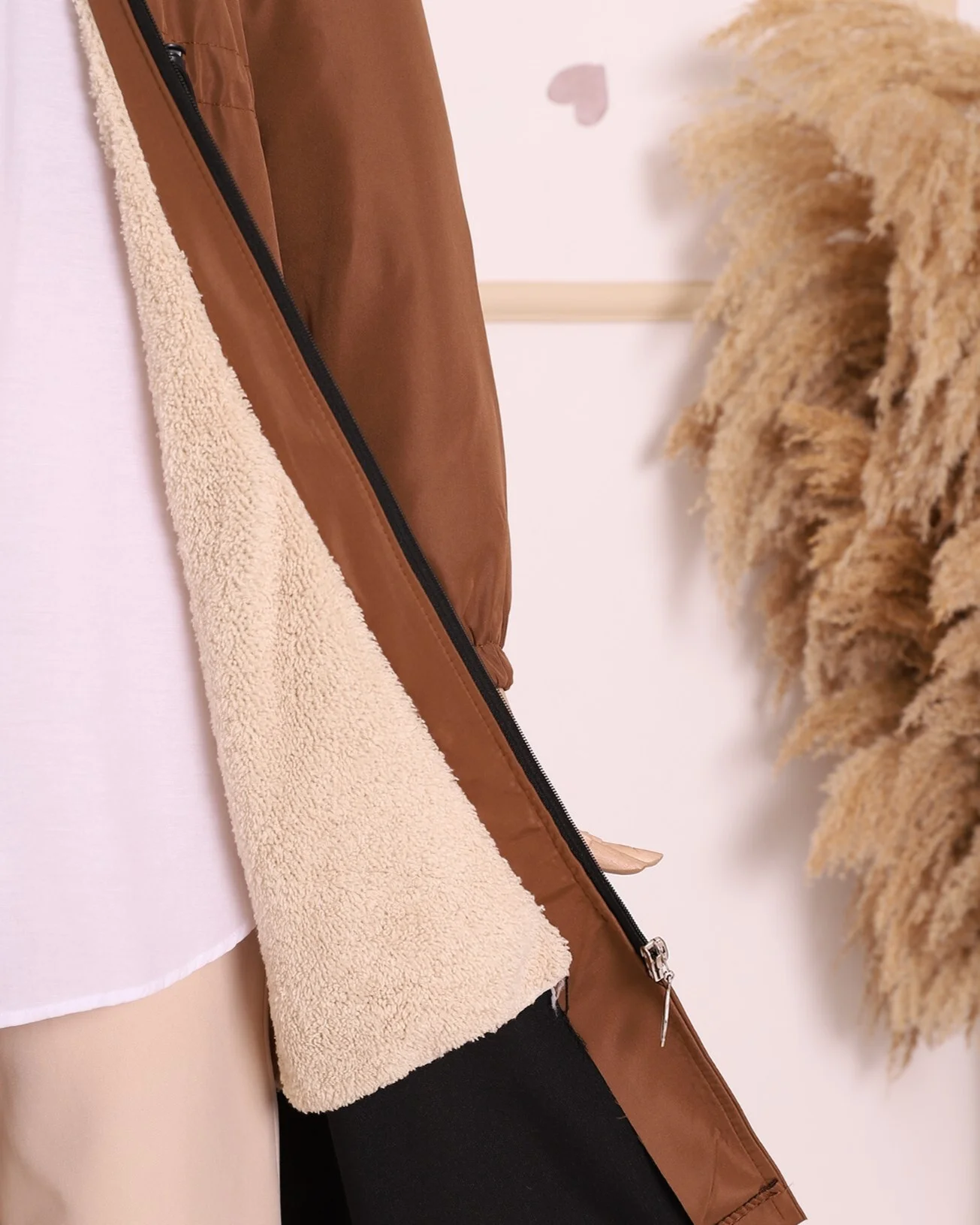 Women's Brown Parka Style Coat with Detachable Hood and Faux Fur Trim - Podyumplus - by Peralane - photo 3