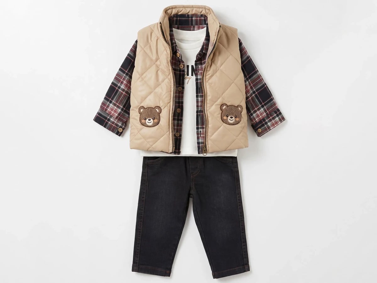 Baby Boys' Quilted Vest, Plaid Shirt, T-Shirt and Jeans 4-Piece Set - Canoz - by Peralane