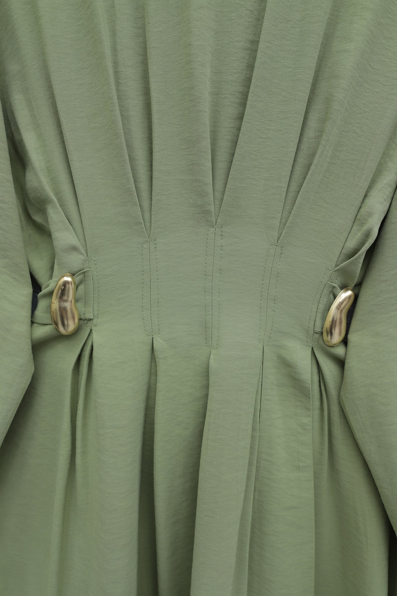 Pleated Belted Buckle Detail Modal Dress - Olive Green - Podyumplus - by Peralane - photo 5