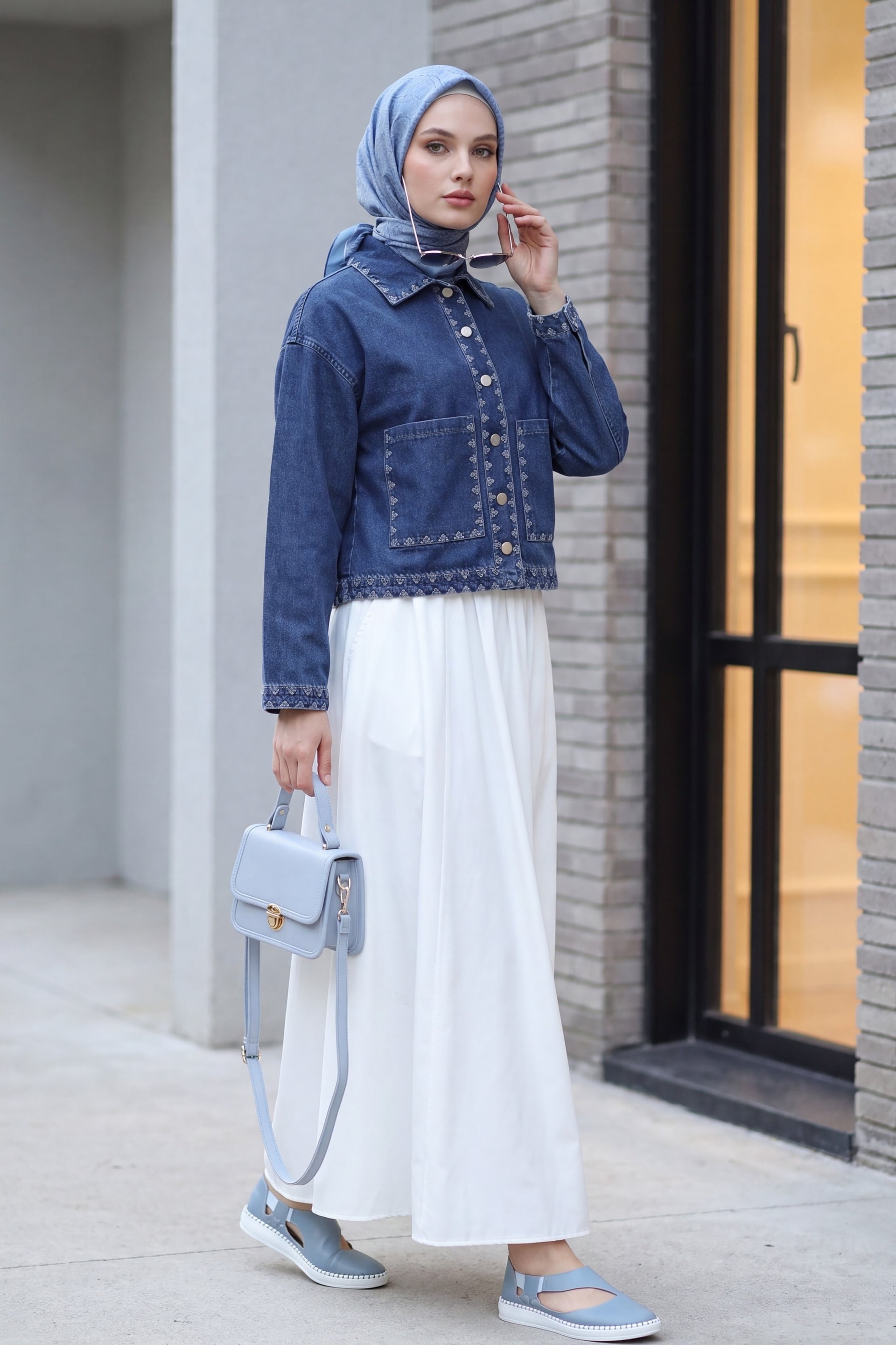 Dark Blue Denim Jacket with Shepherd Embroidery and Buttons - Podyumplus - by Peralane - photo 3