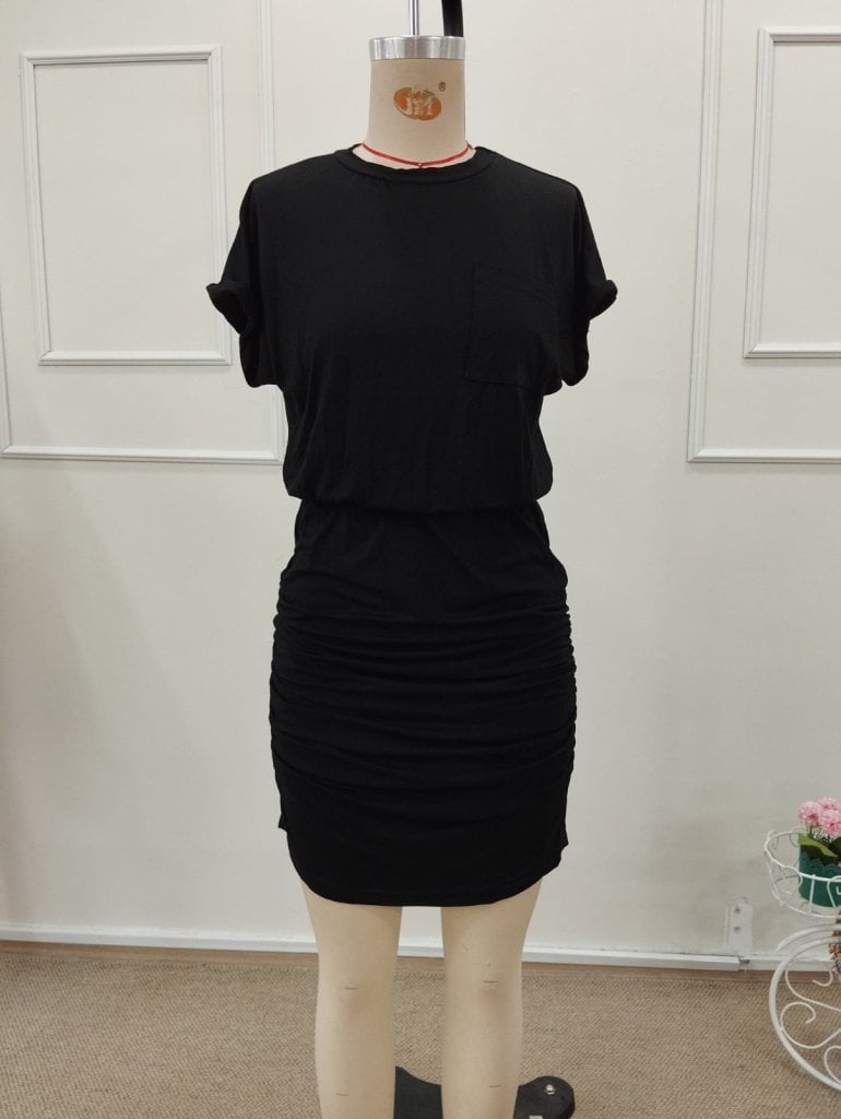 Women's Short-Sleeve Crew Neck Pocket Detail Short Viscose Dress - Janes - by Peralane - photo 5