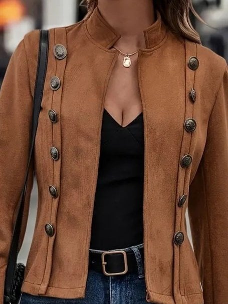Women's Short Suede Jacket with Stand-Up Collar and Side Buttons - Janes - by Peralane - photo 2