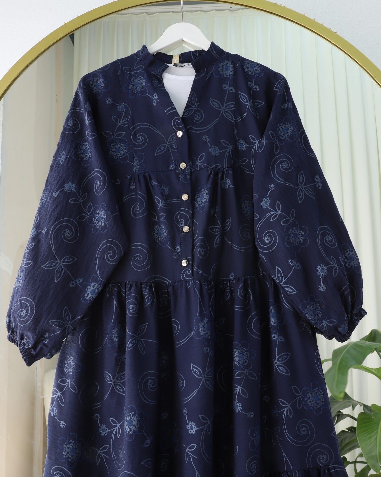 Navy Blue Floral Print Tiered Maxi Dress with Long Sleeves - Podyumplus - by Peralane - photo 7