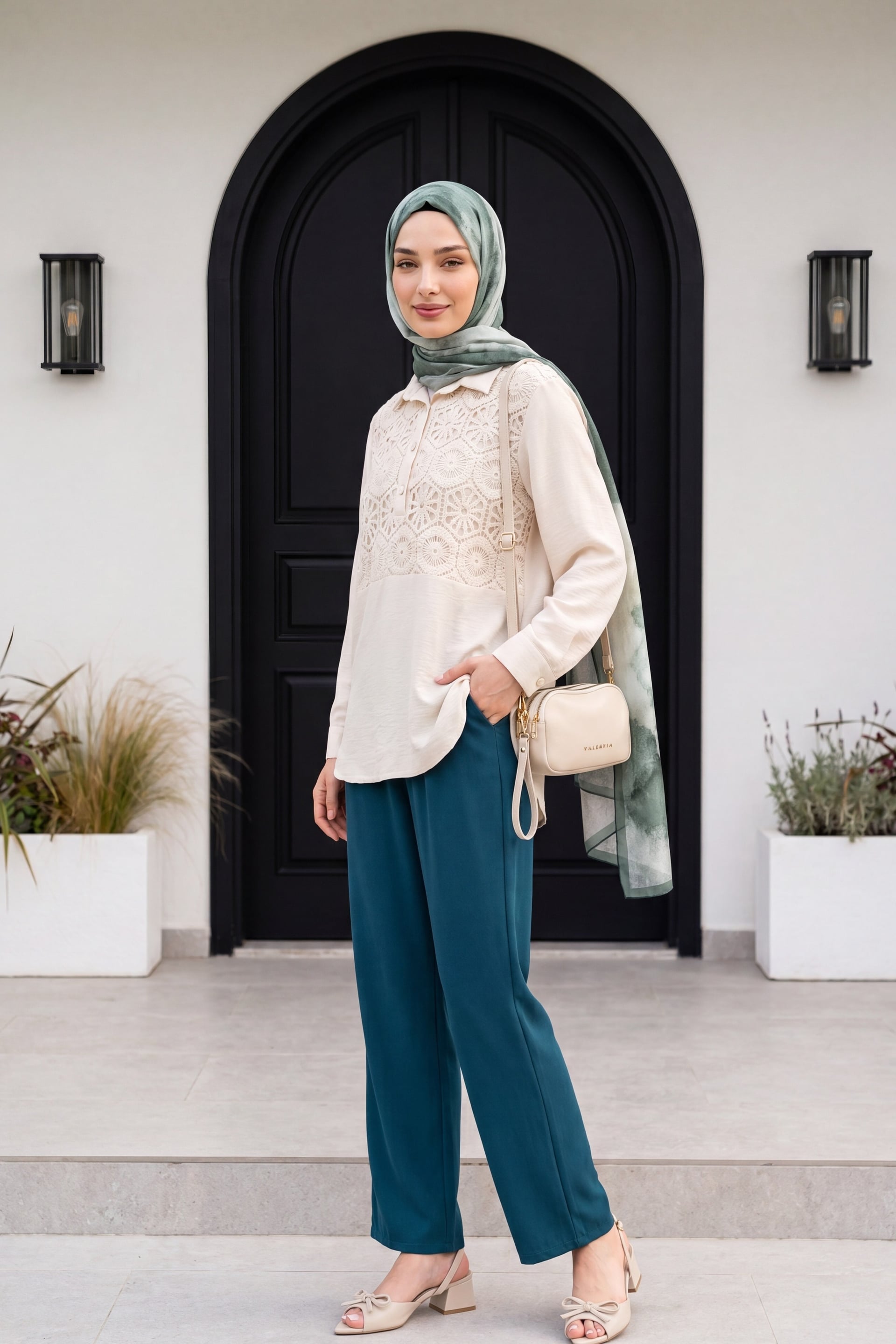 Women's Emerald Green Drawstring Waist Trousers with Pockets - Podyumplus - by Peralane - photo 5