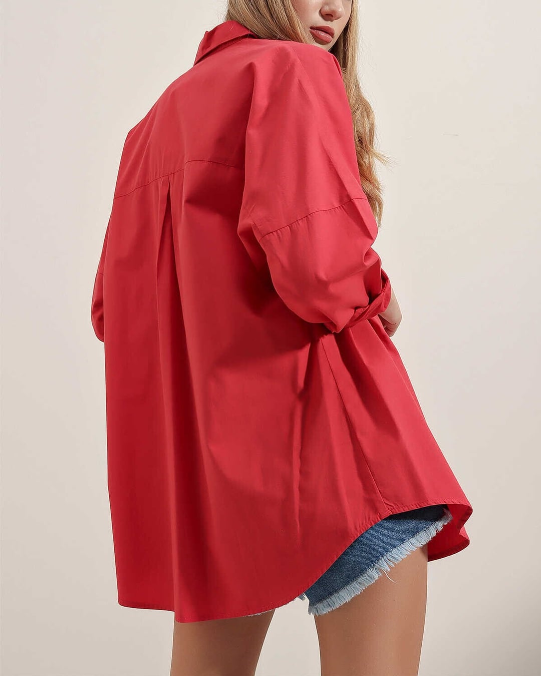 Oversize Long Basic Shirt - Red - Bigdart - by Peralane - photo 6