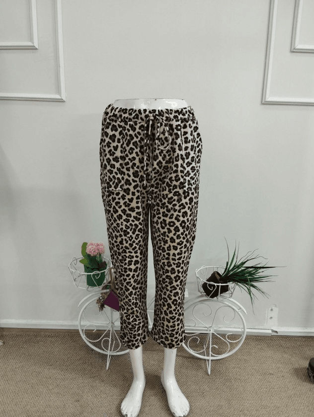 Women's High-Waist Drawstring Leopard Print Modal Trousers - Janes - by Peralane - photo 4