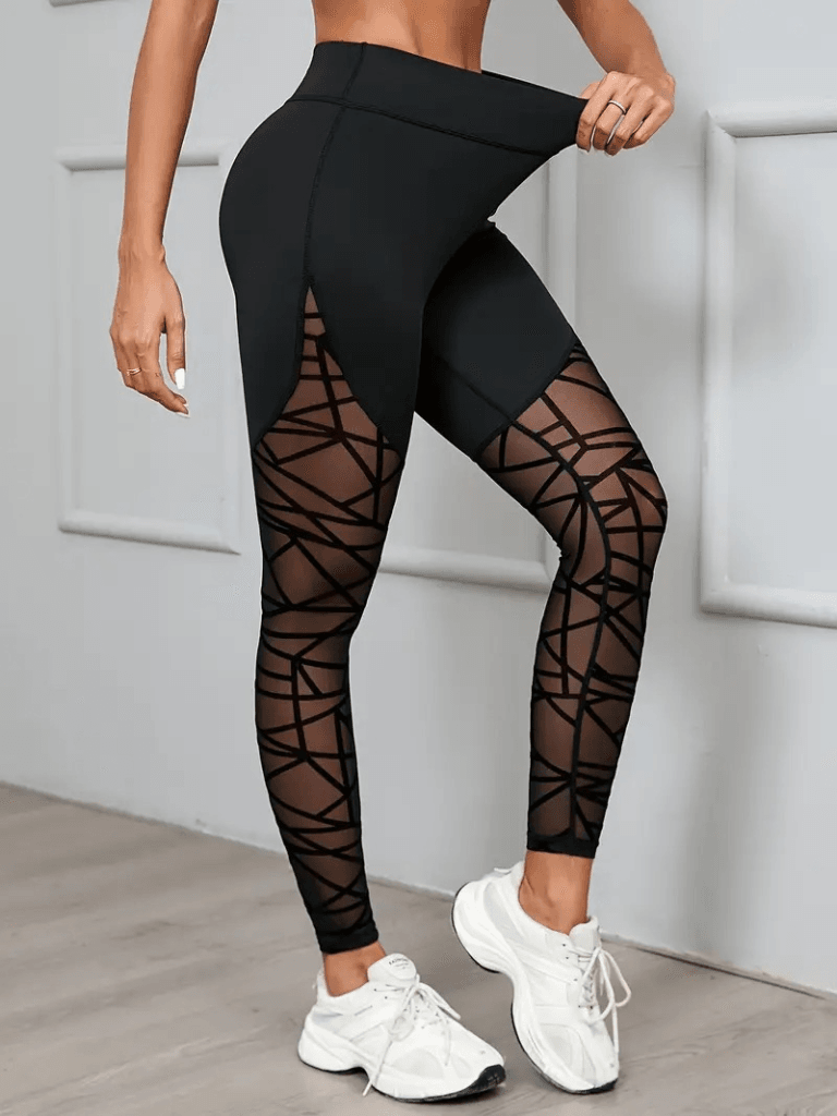 Women's High-Waisted Geometric Mesh Pattern Leggings - Janes - by Peralane - photo 2