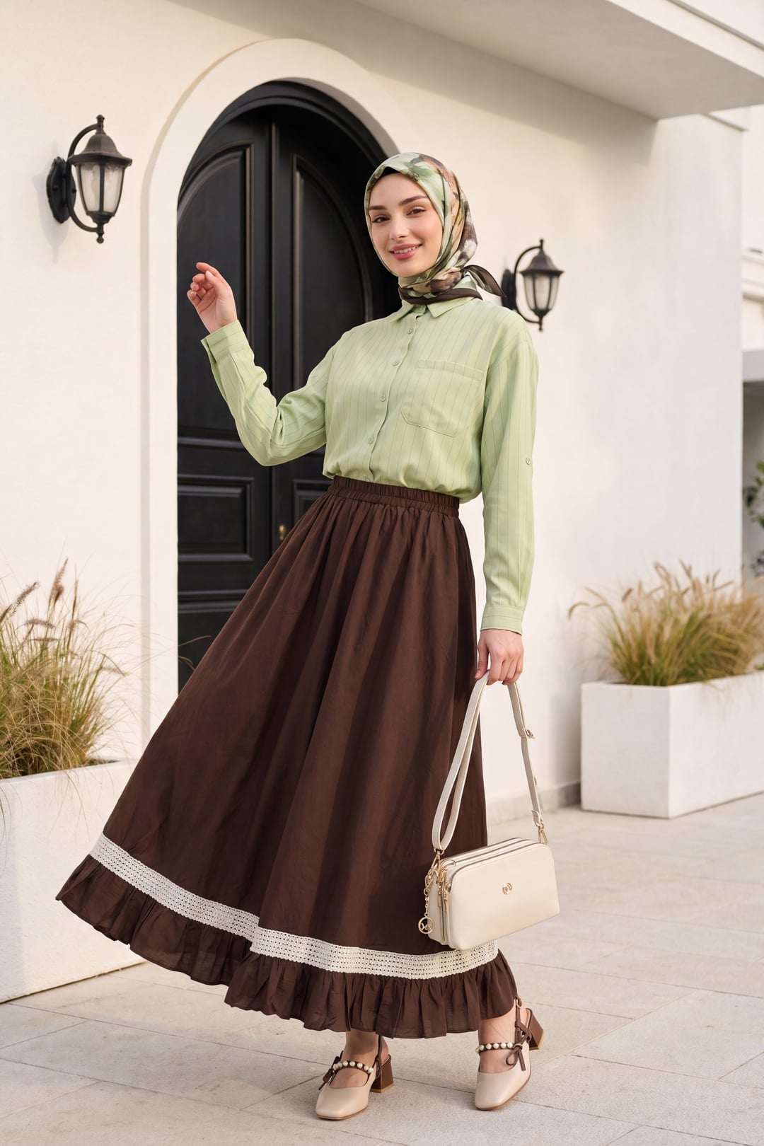 Oversize Long-Back Linen Shirt with Chest Pocket - Light Green - Podyumplus - by Peralane - photo 3