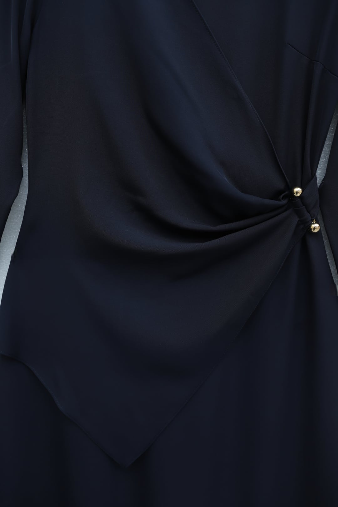 Navy Blue Faux Wrap Midi Dress with Gold Button Detail - Podyumplus - by Peralane - photo 7