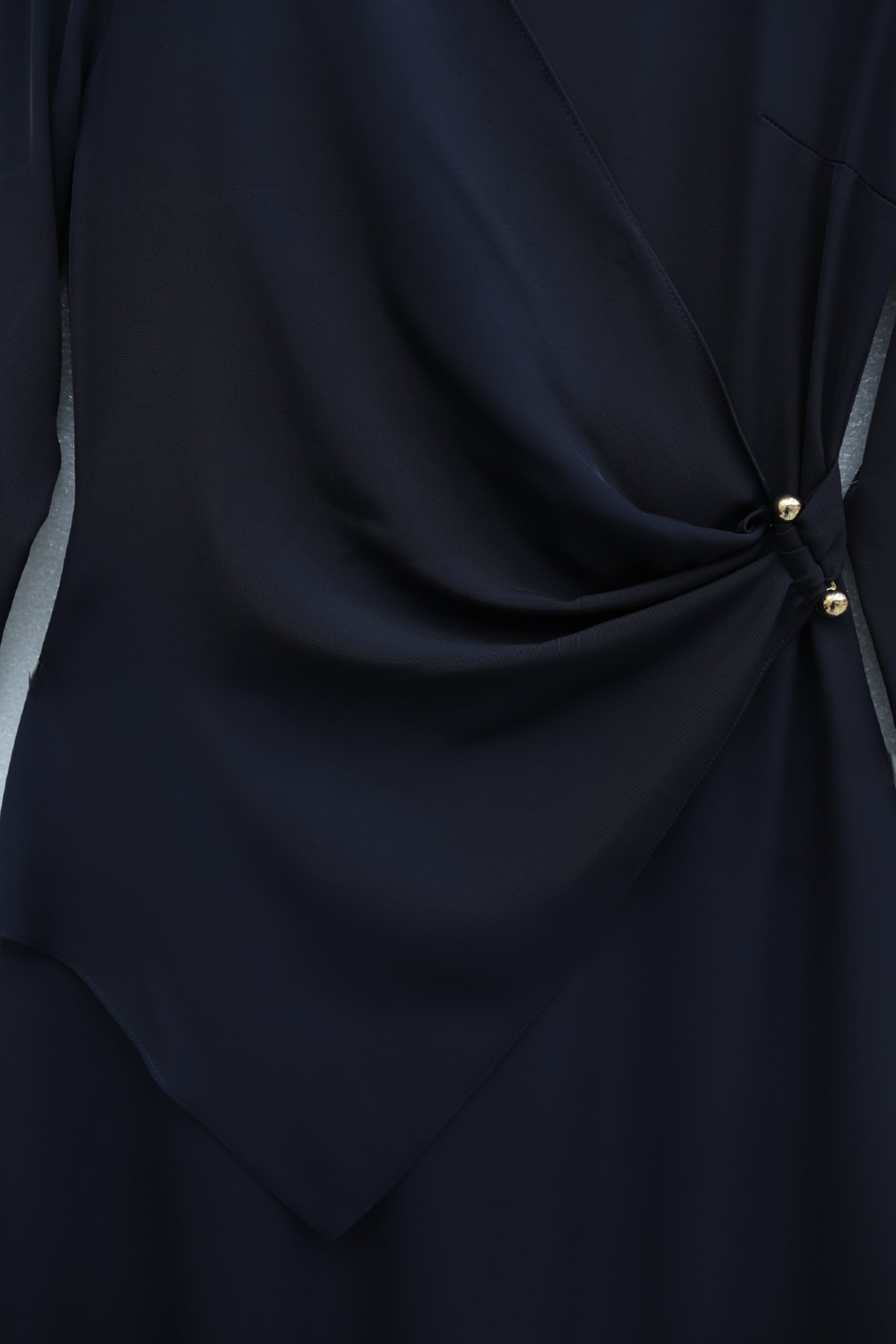 Navy Blue Faux Wrap Midi Dress with Gold Button Detail - Podyumplus - by Peralane - photo 7