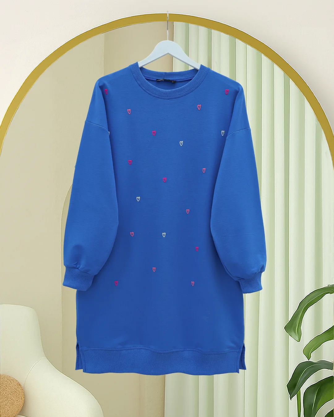 Round Neck Heart Print Knit Tunic - Blue - Podyumplus - by Peralane - photo 3