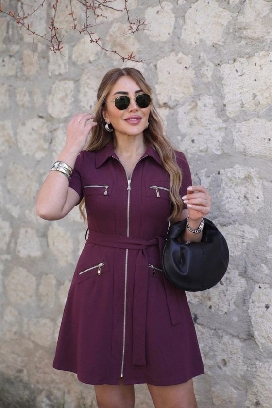 Women's Short-Sleeve Collared Zip-Front Dress with Pockets - Janes - by Peralane - photo 2