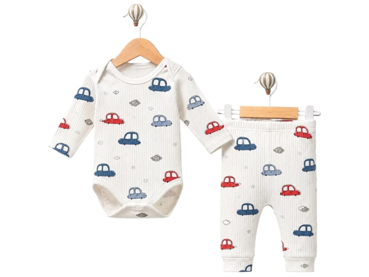 Car Print Baby Bodysuit and Pants Set - 3 Pack - Supermini - by Peralane
