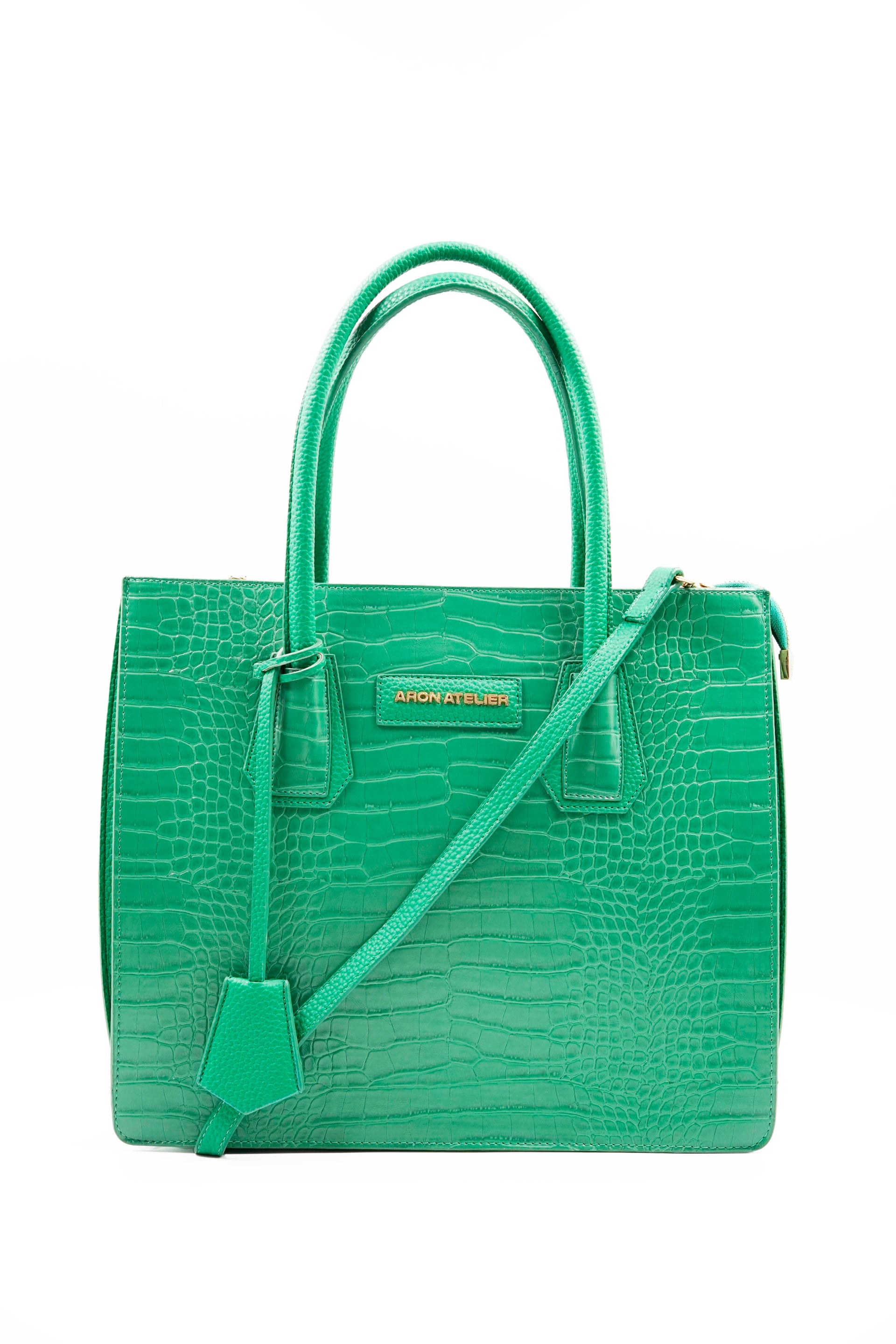 Natalia Crocodile-Embossed Vegan Leather Shoulder Bag in Green - Aron Atelier - by Peralane - photo 4