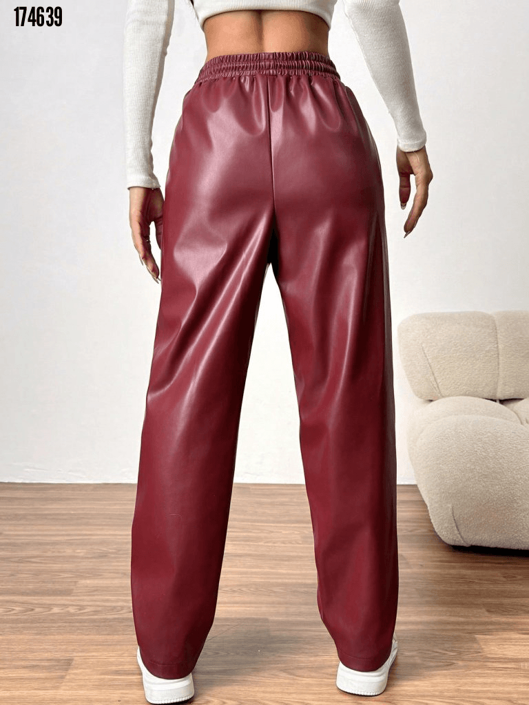 Women's High-Waist Drawstring Faux Leather Trousers - Janes - by Peralane - photo 5