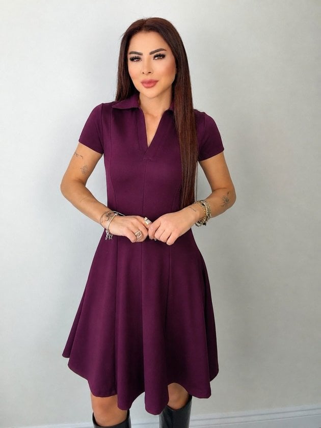 Women's Short Sleeve V-Neck Modal Dress in Plum - Janes - by Peralane