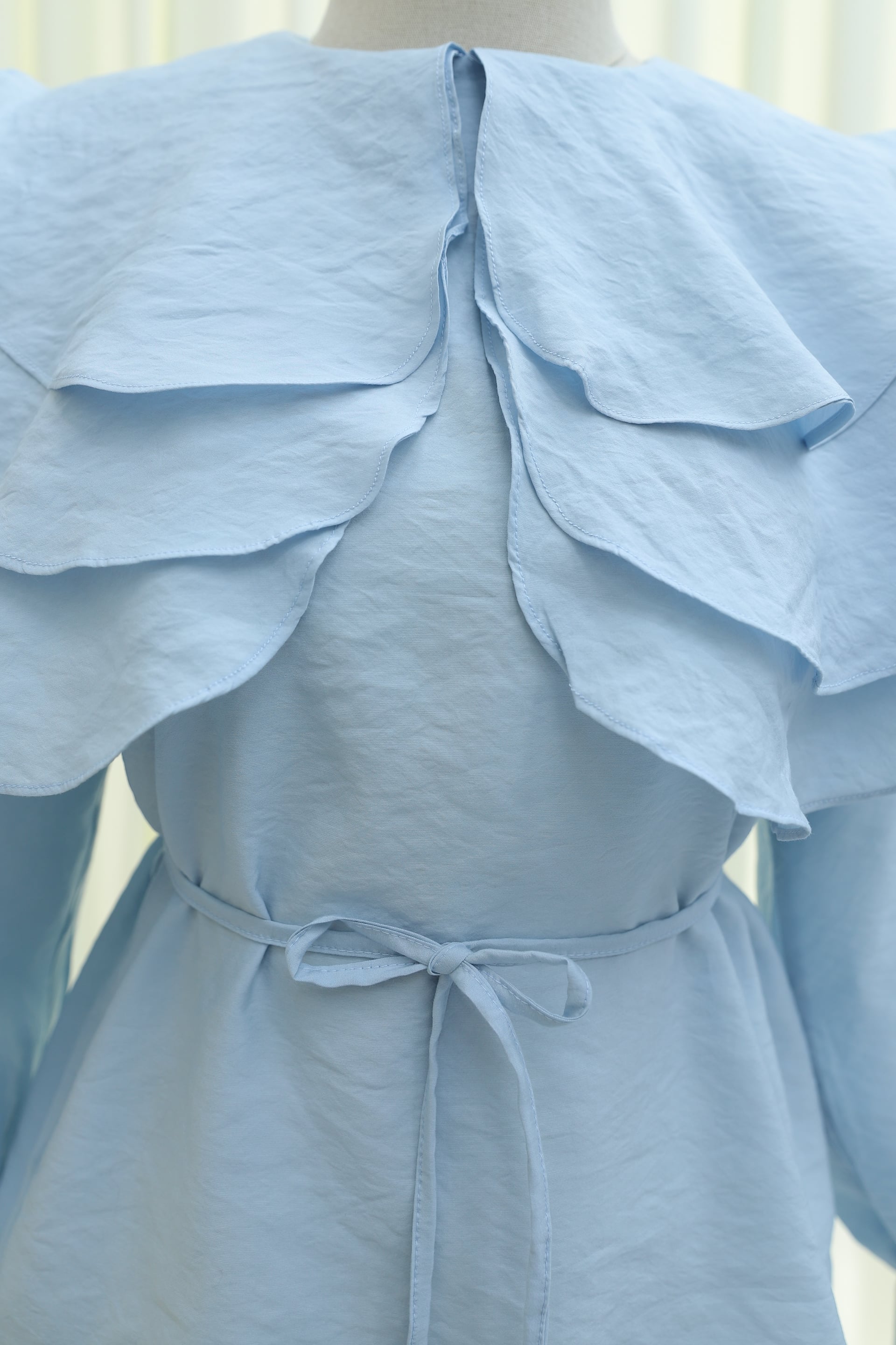 Layered Baby Collar Long Sleeve Tie Waist Blouse - Baby Blue - Podyumplus - by Peralane - photo 10