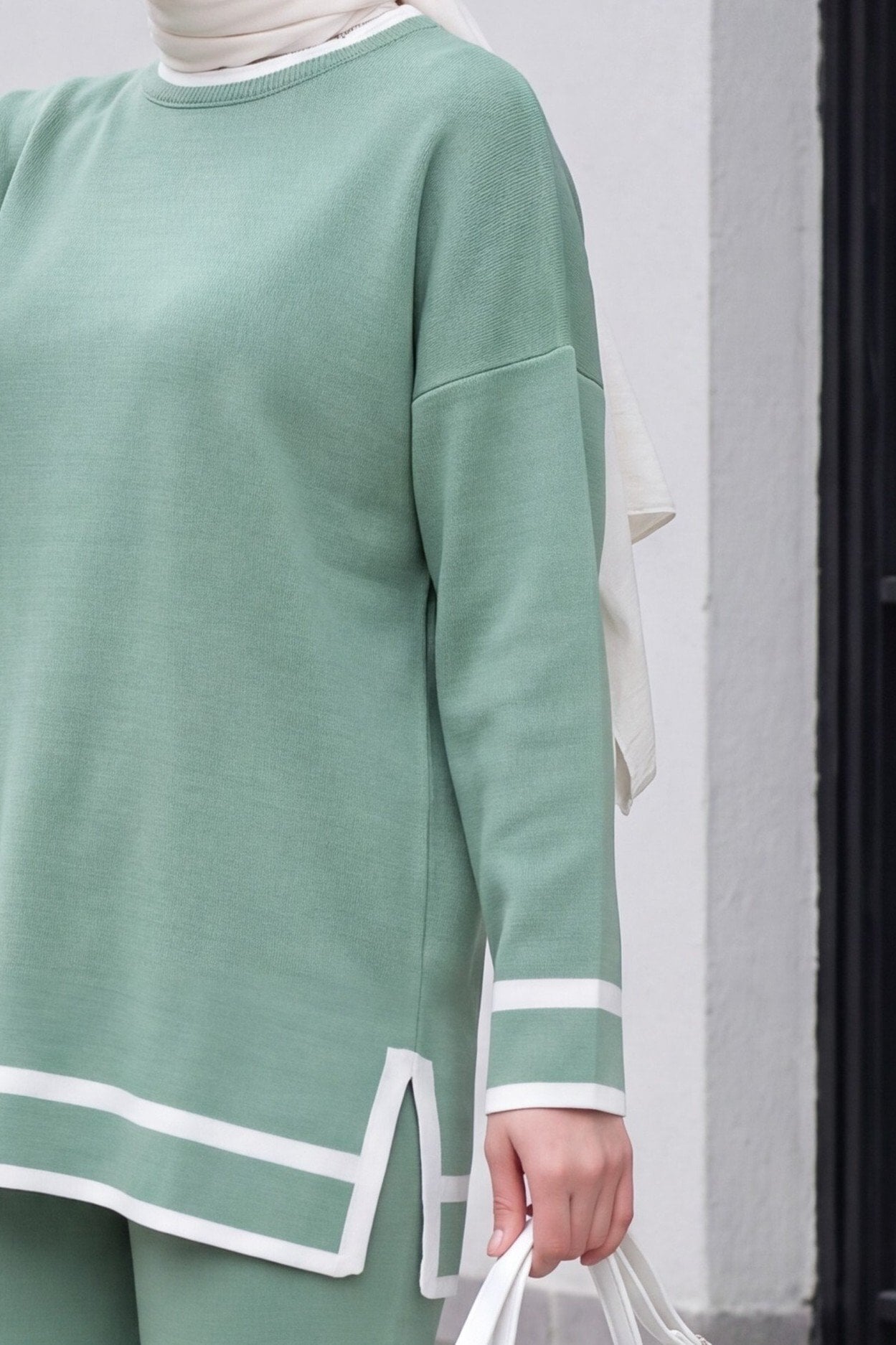 Striped Cuff Two-Piece Knit Lounge Set - Sea Green - Podyumplus - by Peralane - photo 7