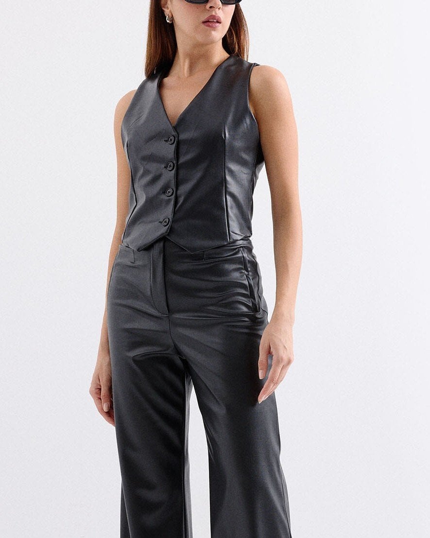 Short Faux Leather Vest - Black - Bigdart - by Peralane - photo 4