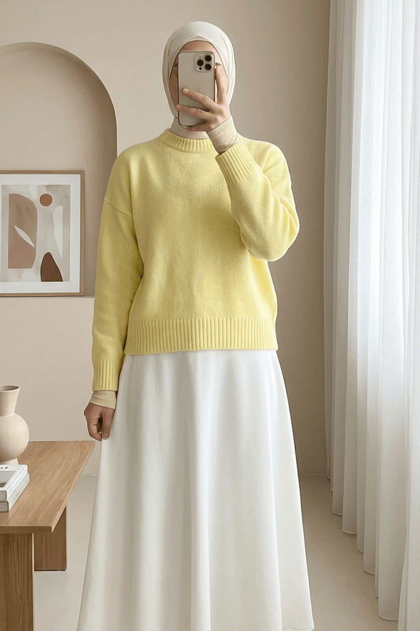 Half-Collar Relaxed Knit Sweater - Yellow - Podyumplus - by Peralane