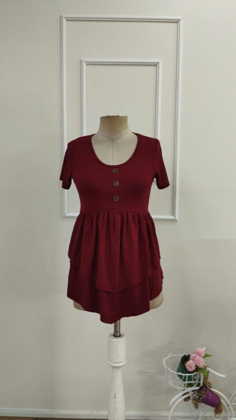 Women's Burgundy Short-Sleeve Round-Neck Viscose Tunic with Asymmetric Detail - Janes - by Peralane - photo 4