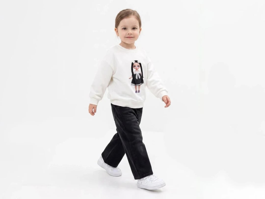 Girls' Doll Print Sweatshirt Set - White - Incilay - by Peralane