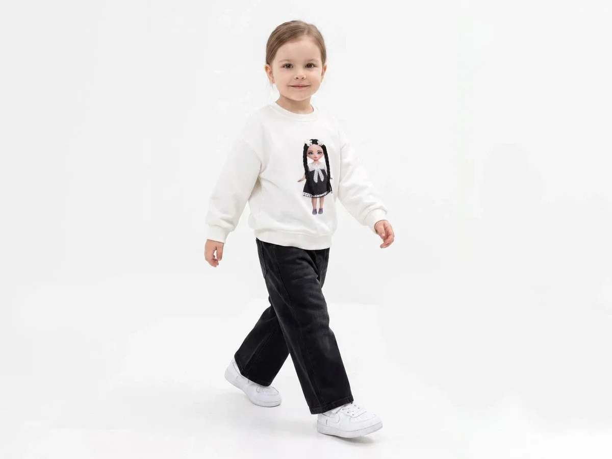 Girls' Doll Print Sweatshirt Set - White - Incilay - by Peralane