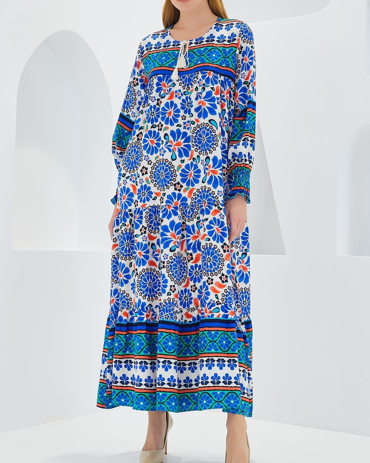 Women's Sak Blue Floral Long Viscose Dress 1947 - Bigdart - by Peralane - photo 5