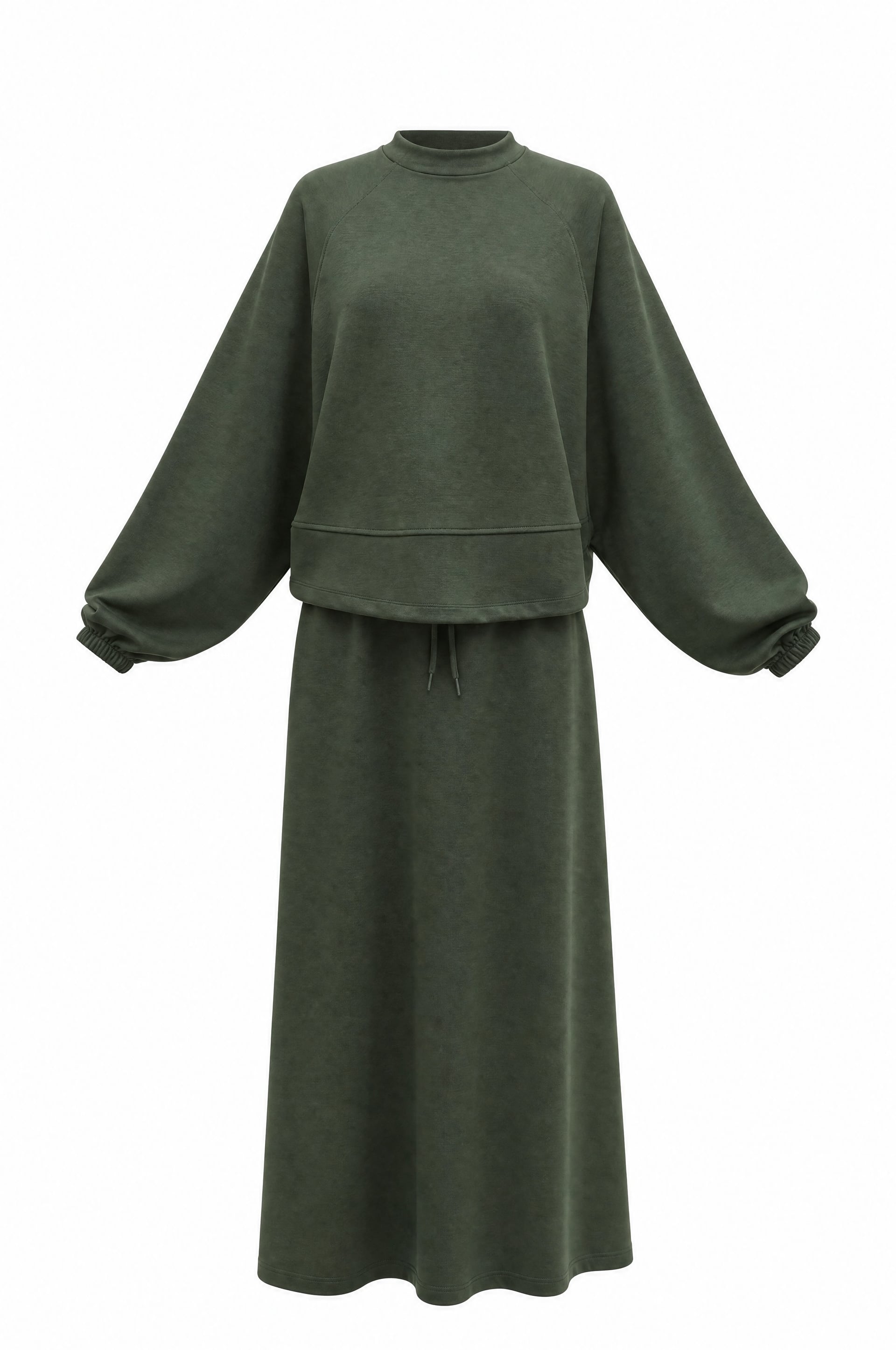 Olive Green Two-Piece Sweatshirt and Skirt Set with Drawstring Waist - Podyumplus - by Peralane - photo 5