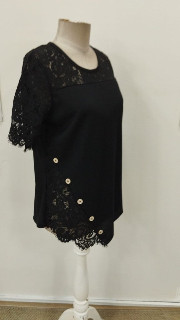 Women's Short Sleeve Lace Detail Side Button Waffle Blouse - Janes - by Peralane - photo 6