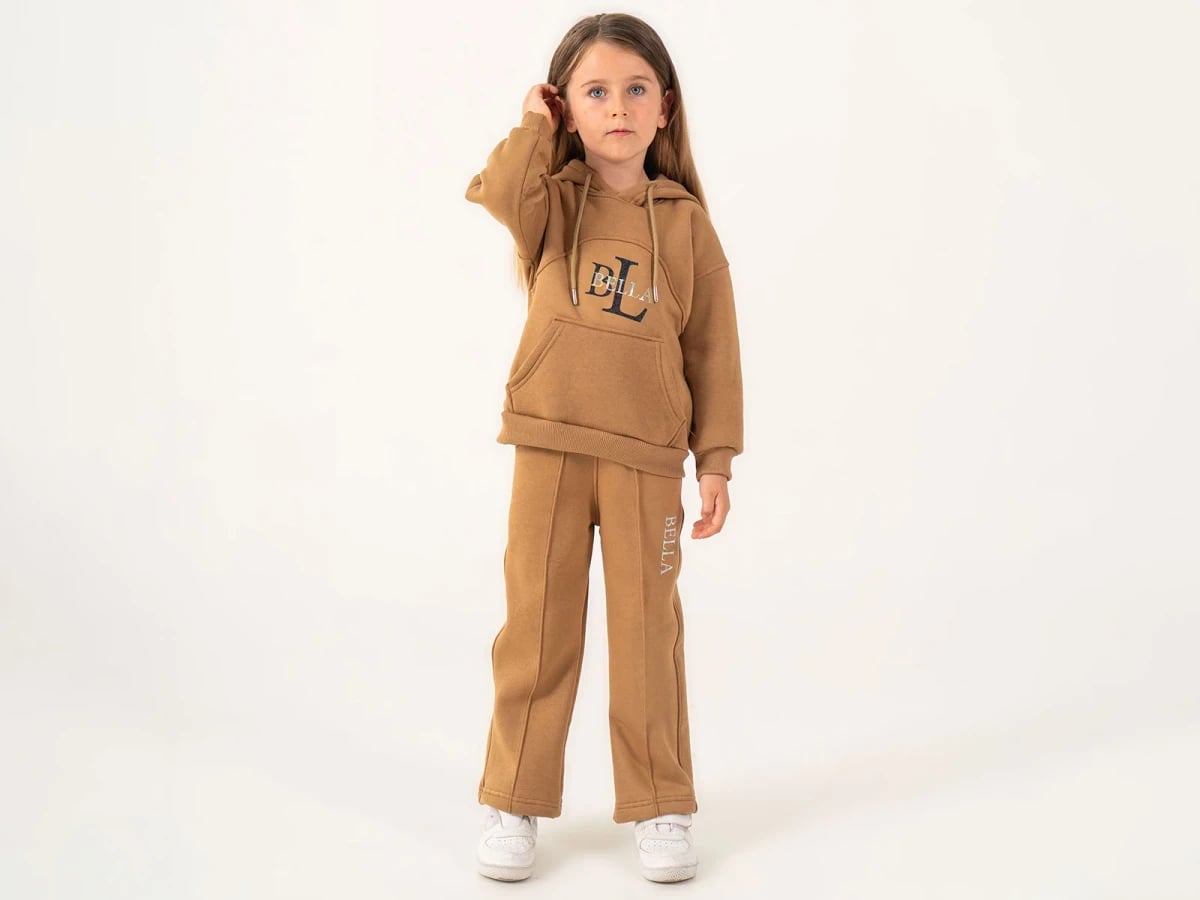 Girls' Hooded Sweatshirt and Trousers Set in Brown - Lumii - by Peralane