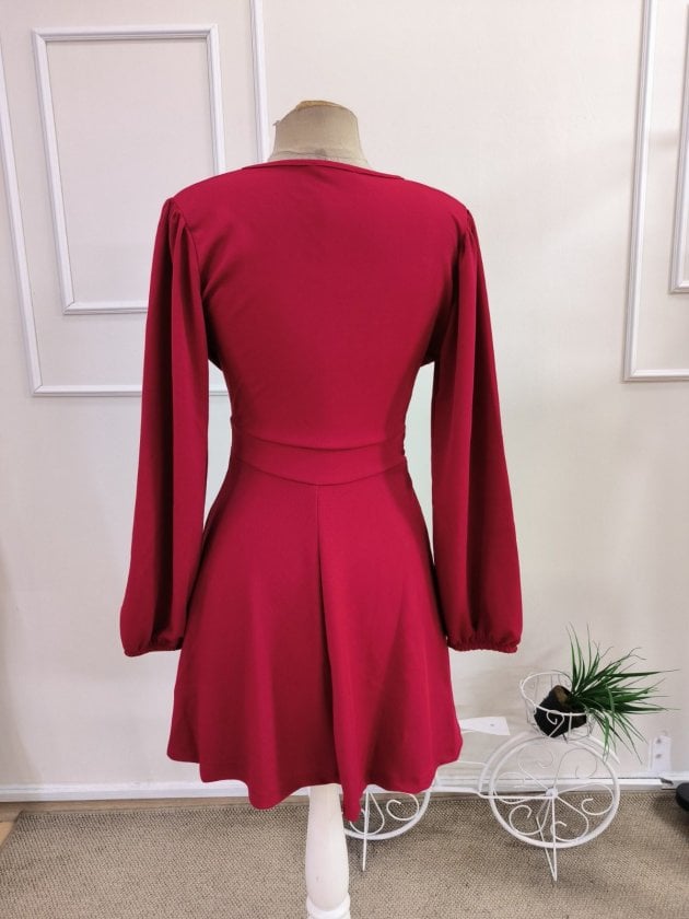 Women's Long Sleeve Wrap Collar Chain Detail Short Sequin Crepe Dress - Janes - by Peralane - photo 6