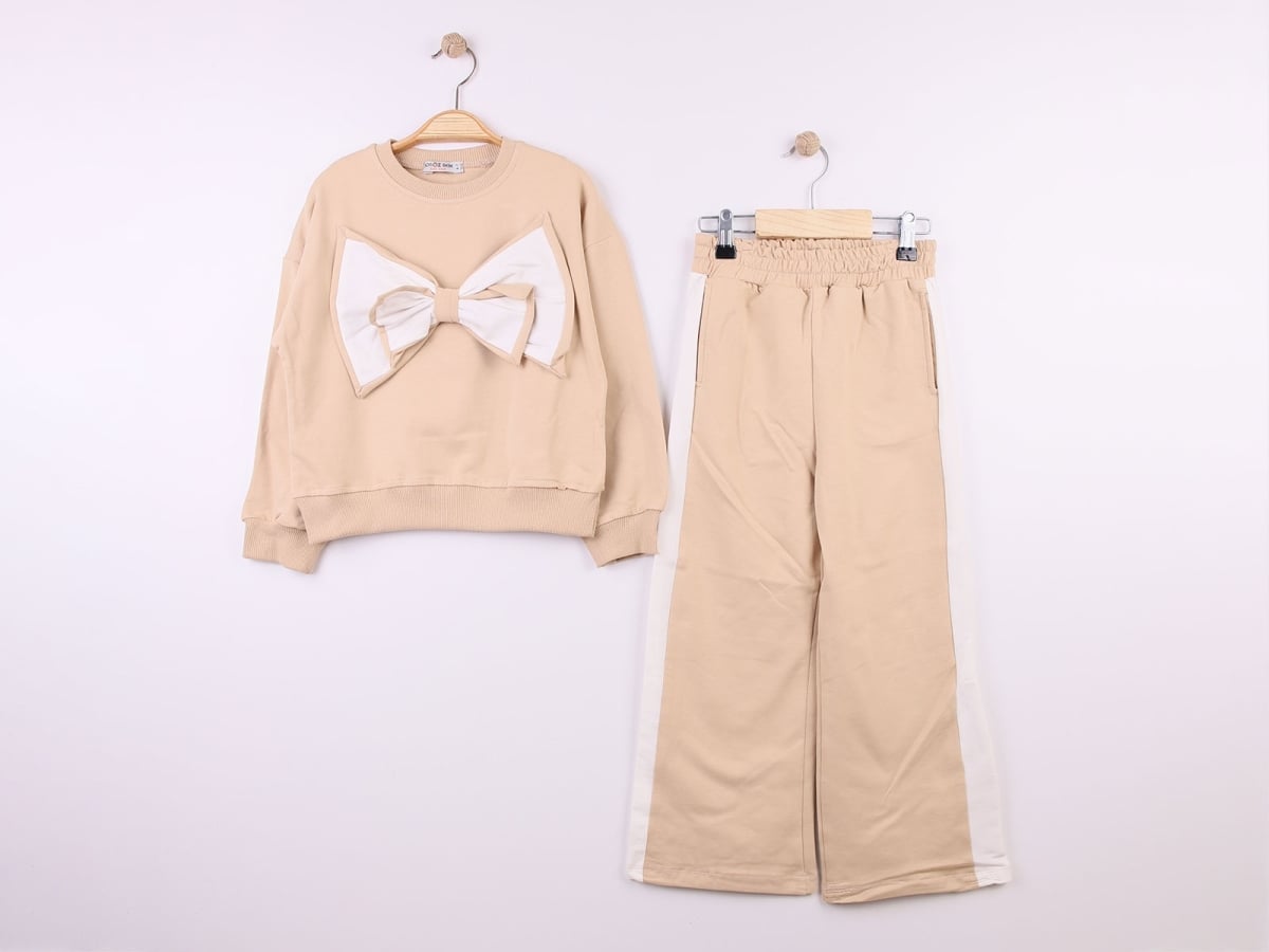 Girls' Bow Appliqué Sweatshirt and Trousers Set - ÖZ Bebe - by Peralane