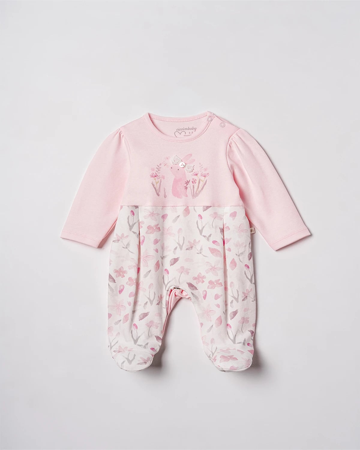 Baby Girls Floral Bunny Print Footed Romper - Pink (Pack of 2) - Ciccimbaby - by Peralane