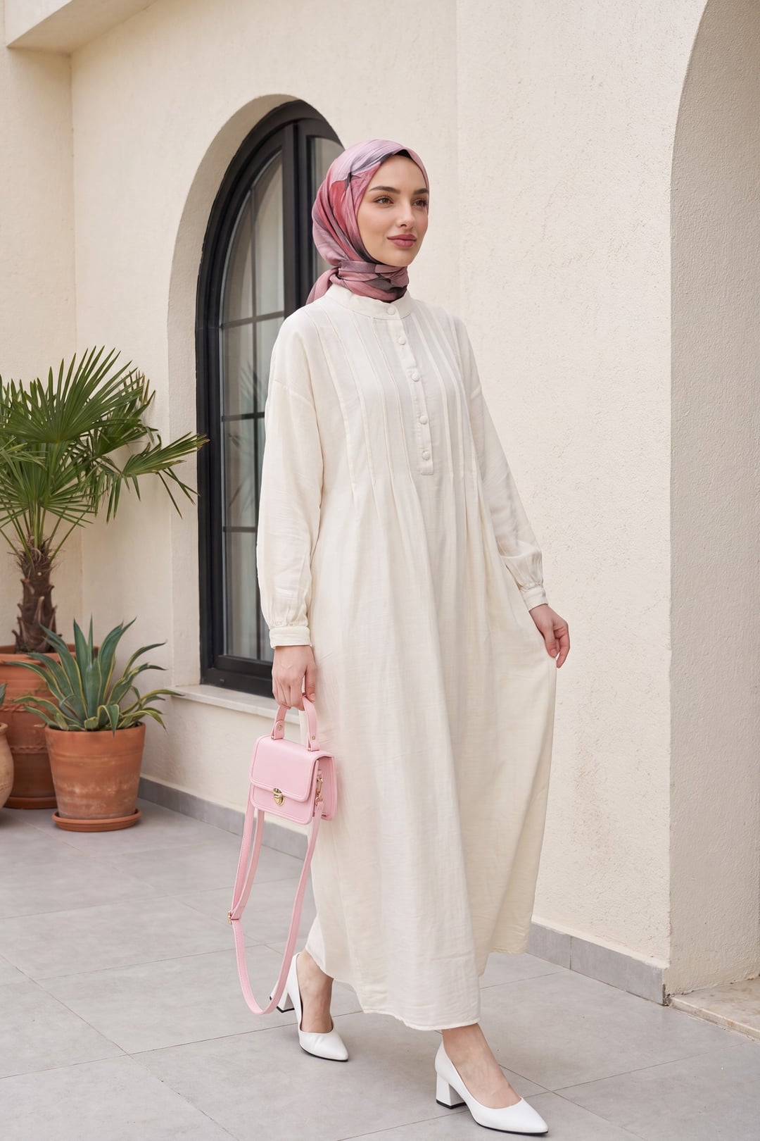 White Ribbed Half-Button Muslin Dress - Podyumplus - by Peralane - photo 3