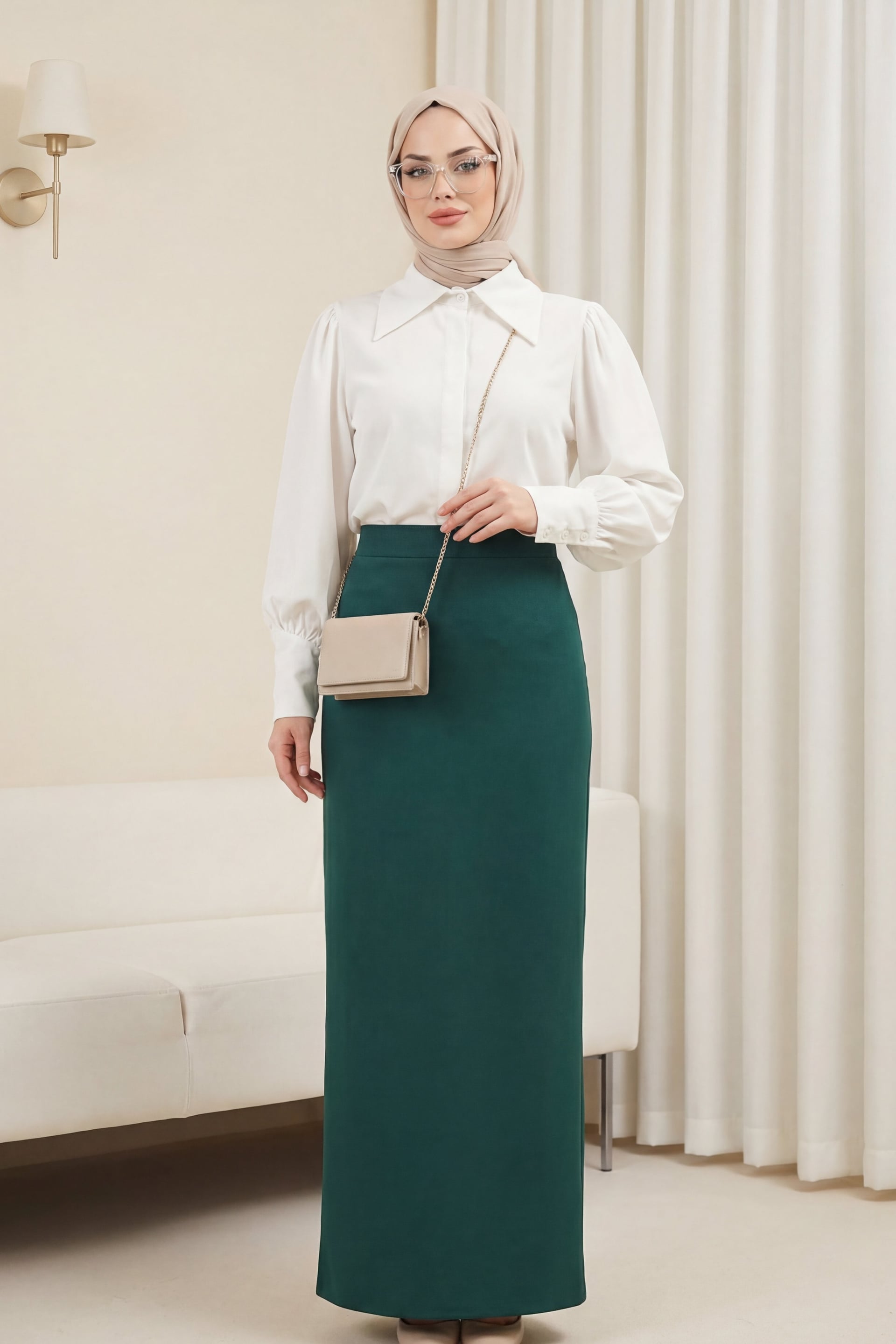 Imported Crepe Pencil Skirt - Emerald Green - Podyumplus - by Peralane - photo 2