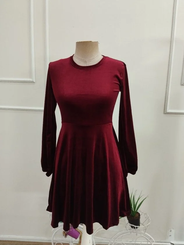 Women's Long Sleeve Crew Neck Mini Velvet Dress - Janes - by Peralane - photo 4