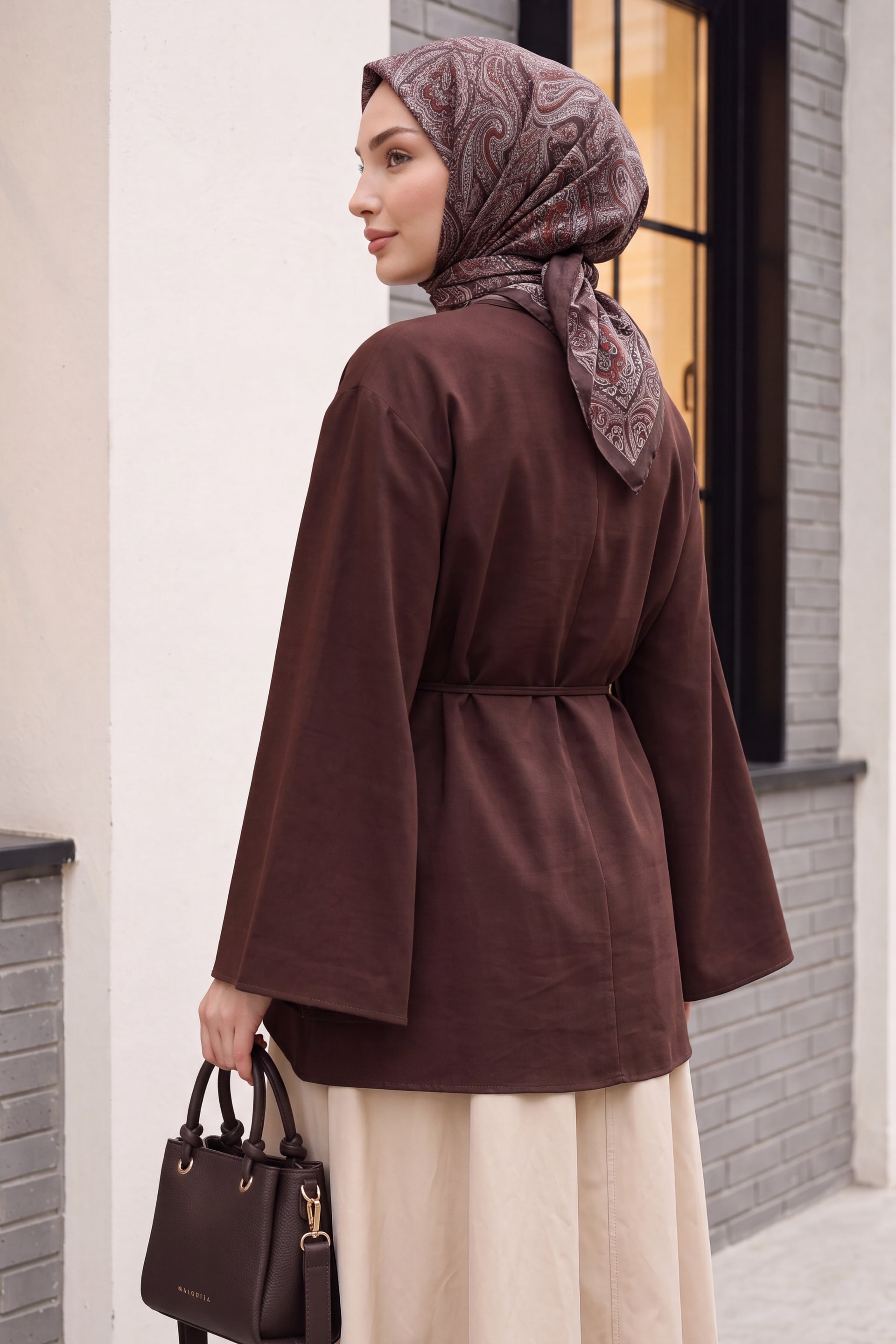 Asymmetric Cut Tie-Belt Oversize Modal Tunic - Dark Brown - Podyumplus - by Peralane - photo 3