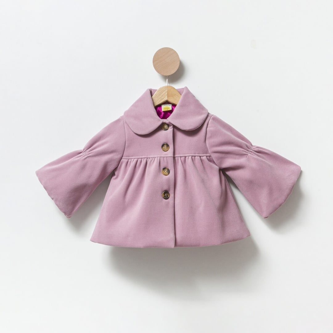 Baby Girls' Velvet Coat with Peter Pan Collar - Dusty Pink (9-24M) - Cumino - by Peralane