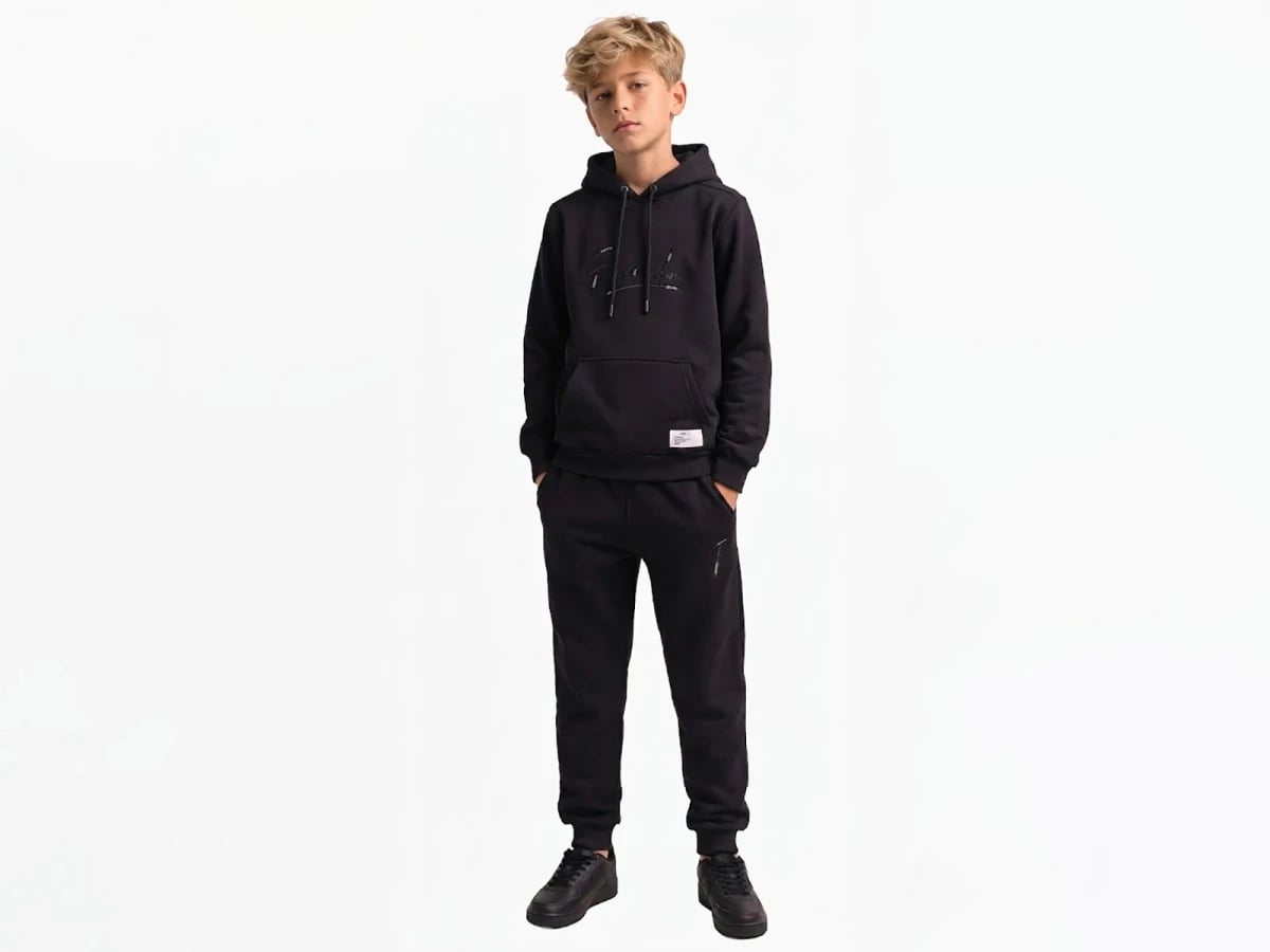 Boys' Black Hooded Tracksuit Set with Embroidered Graphic - Koska - by Peralane
