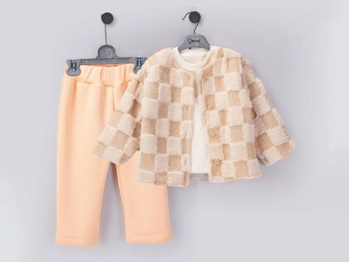 Girls' 3-Piece Fleece Jacket Set with Top and Trousers - Beyaz Bebek - by Peralane