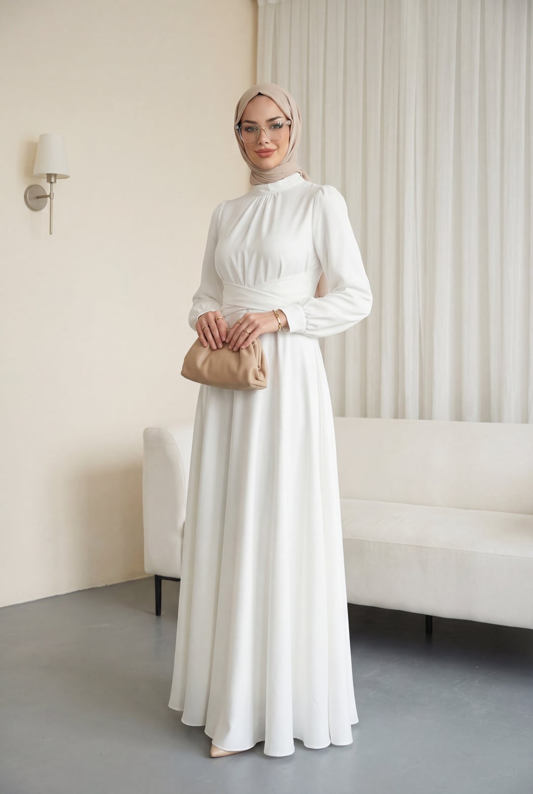 White Wrap-Waist Round Neck Satin Dress - Podyumplus - by Peralane - photo 3