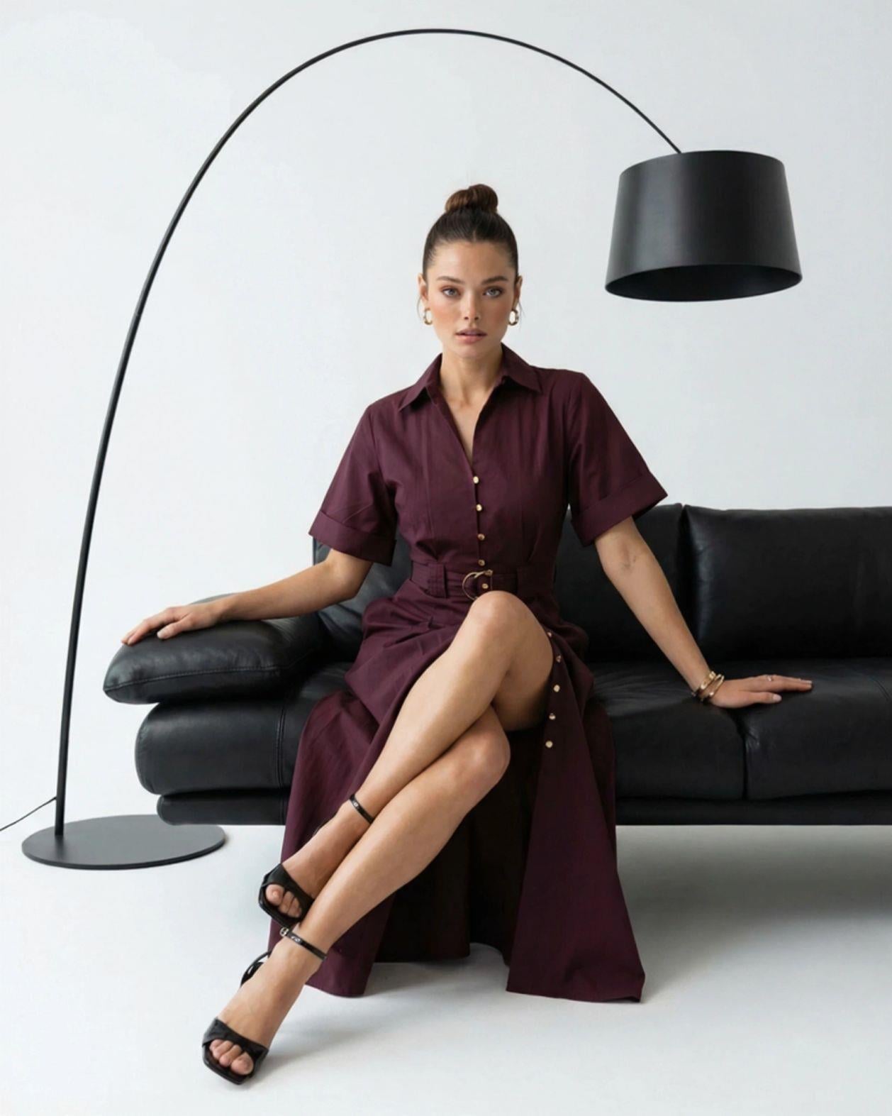Women's Plum Button-Front Dress with Belt - Fame - by Peralane - photo 4