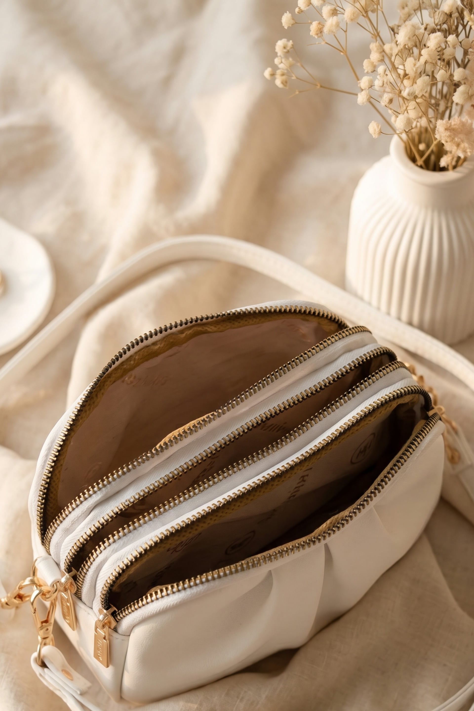 Three-Compartment Zippered Long-Strap Crossbody Bag - White - Podyumplus - by Peralane - photo 2