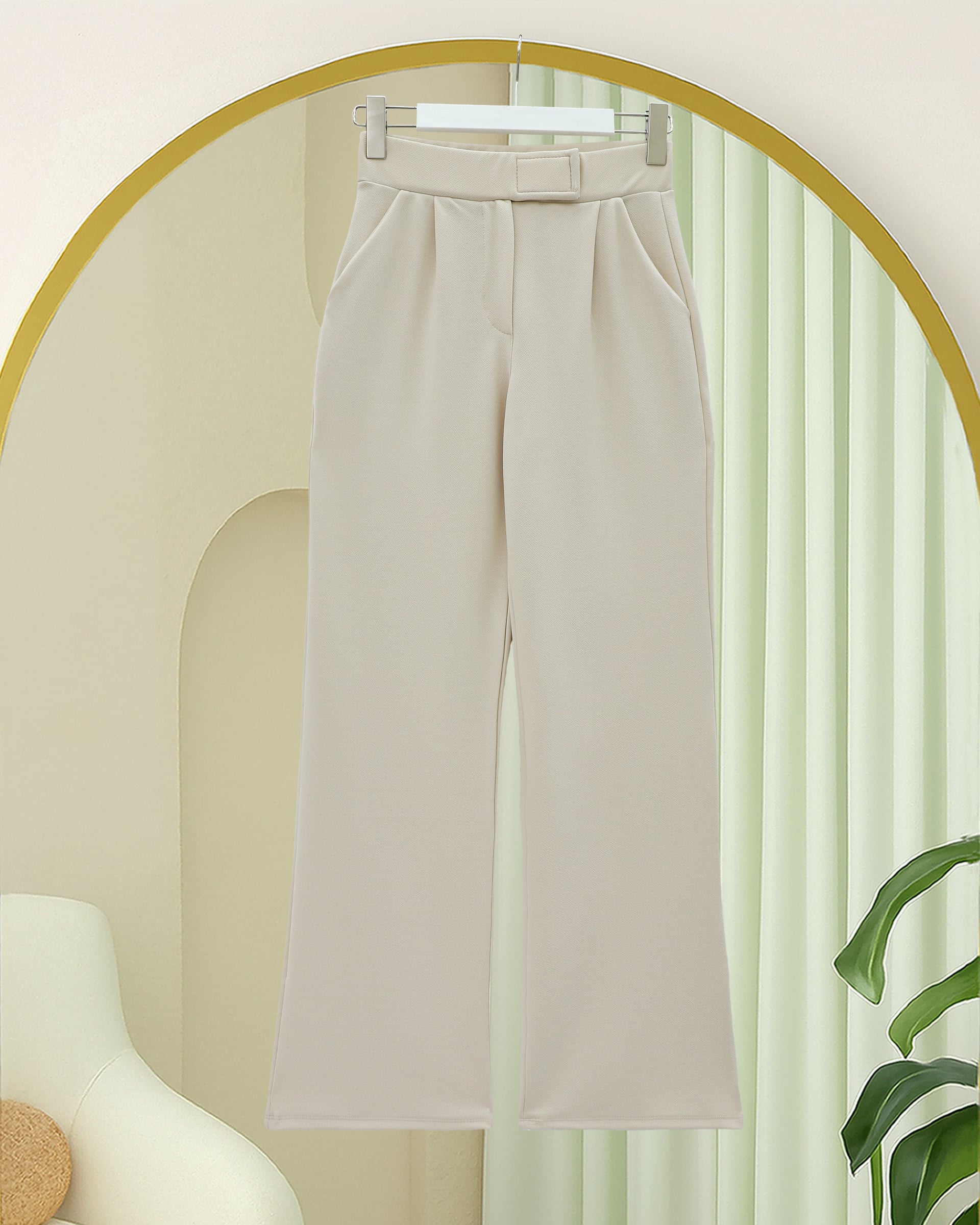 Beige High-Waist Wide-Leg Trousers with Belt Loop Detail - Podyumplus - by Peralane - photo 7