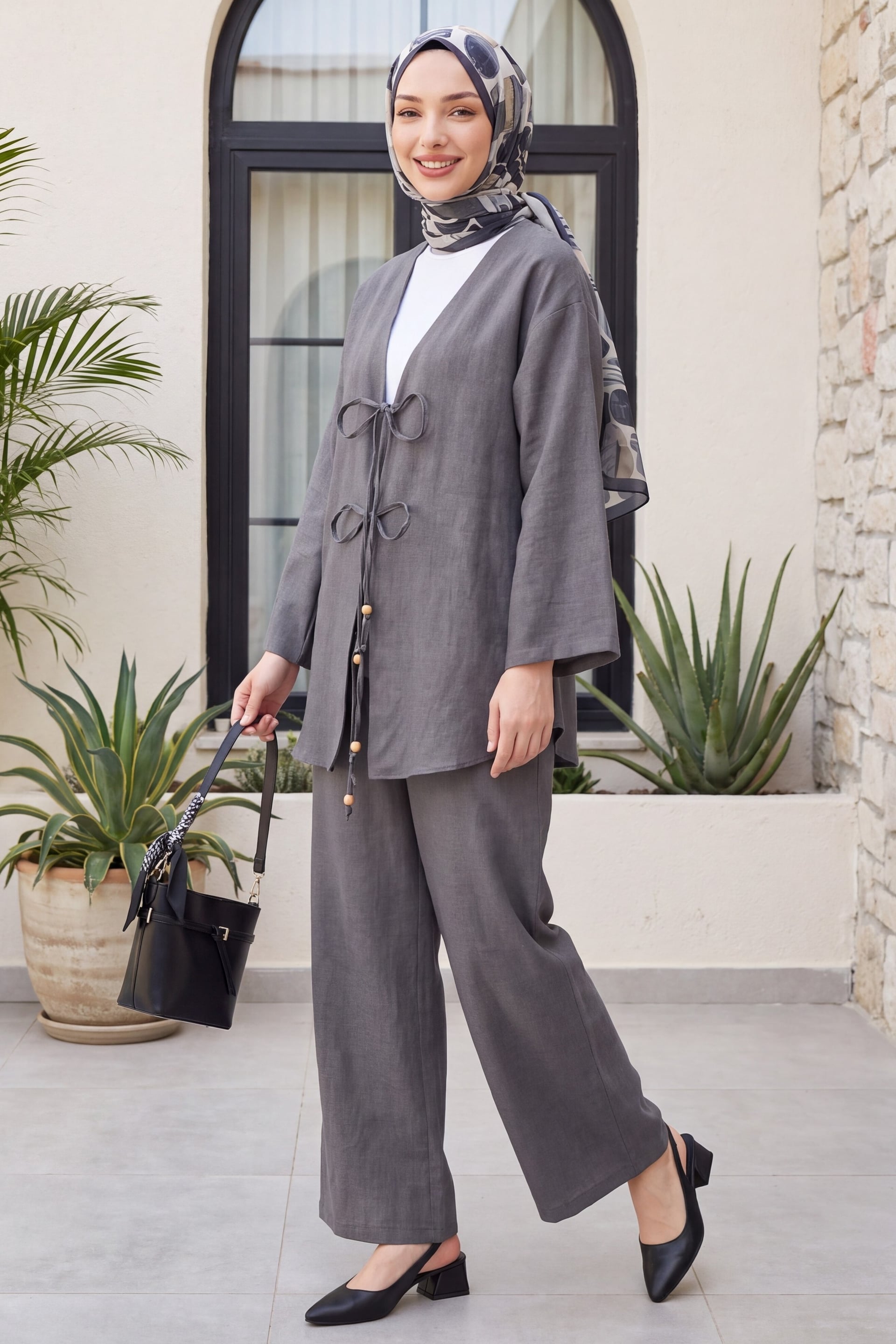 Women's Two-Piece Kimono Set with Tunic and Trousers - Anthracite - Podyumplus - by Peralane - photo 3