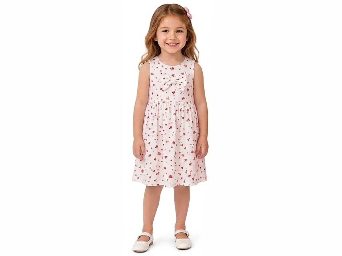 Girl's Dress with Bow and Heart Print - Pack of 4 - Bittos Kids - by Peralane