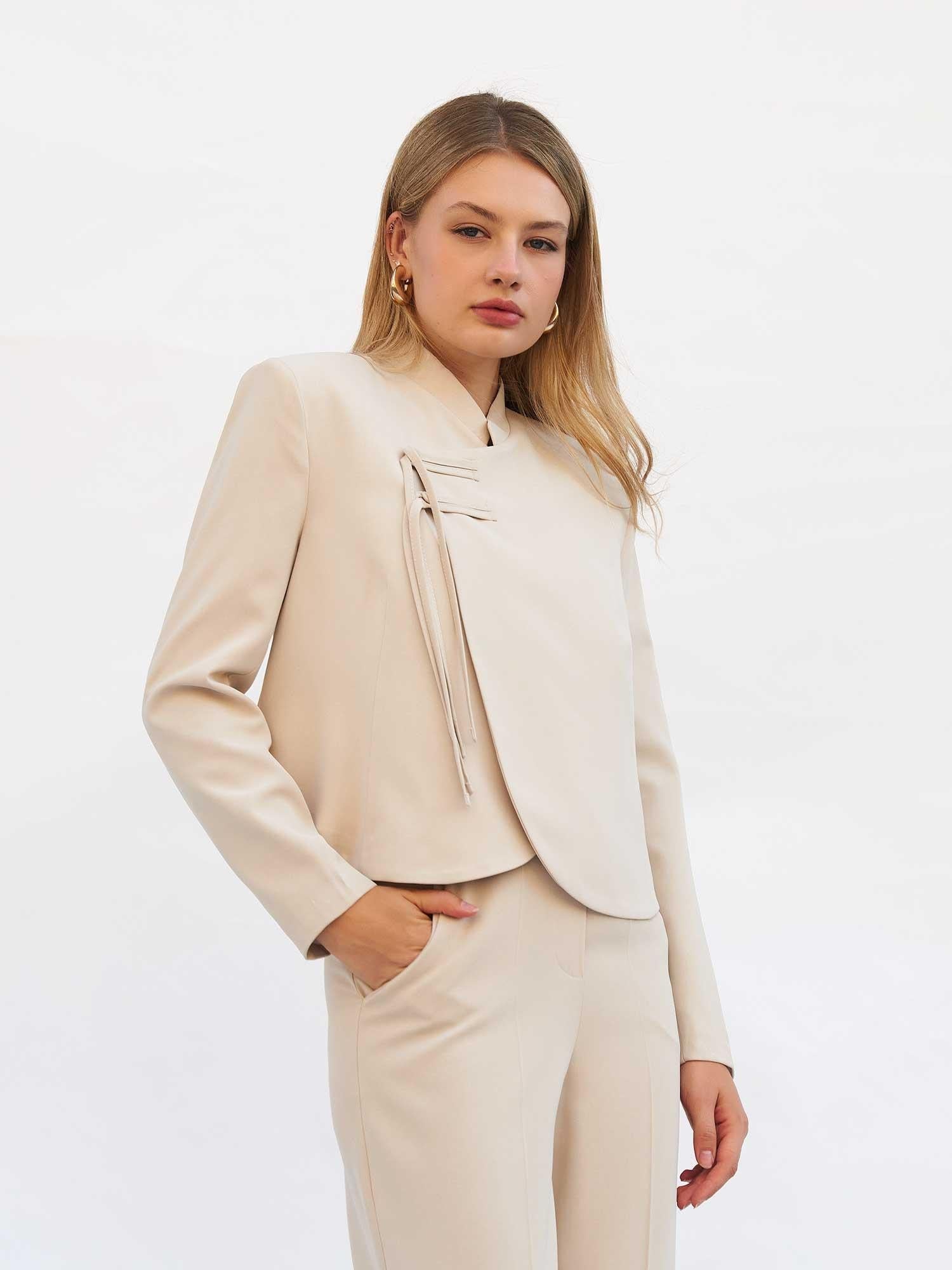 Women's Beige Asymmetric Jacket and Trousers Set - Lefon - by Peralane - photo 6