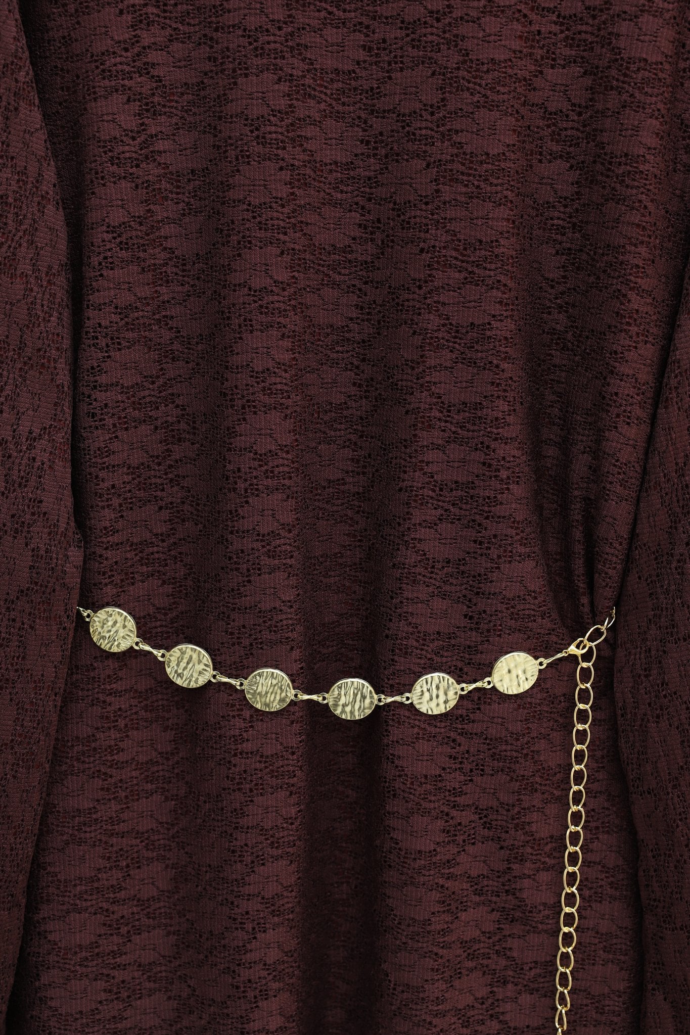 Round Neck Belted Lace Detail Lined Trousers Set - Burgundy - Podyumplus - by Peralane - photo 6